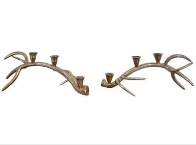 Sale Photo Thumbnail #36: Pair Of Silver Plate Antler Candelabras