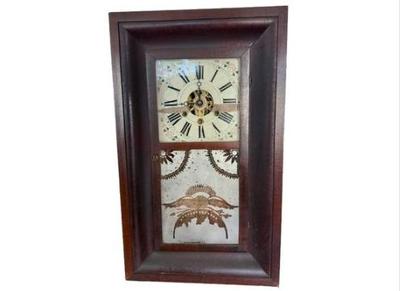 Sale Photo Thumbnail #6: Antique American Empire Ogee Mahogany Clock Signed Terry & Andrews Bristol CT