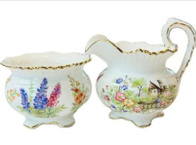Sale Photo Thumbnail #100: English Porcelain Creamer & Sugar - Signed "Ainsley England "