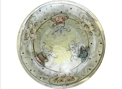Sale Photo Thumbnail #101: Hand Crafted Glass Serving Tray - Teacup Design - Signed & Numbered "J. Ward - White Teacups - 38/200"
