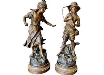 Sale Photo Thumbnail #17: French Figures By French Sculptor Francois Moreau - Early 20th Century Patinated Metal - Hallmarked On