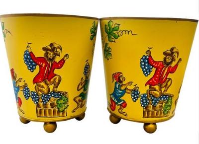 Sale Photo Thumbnail #197: Hand Painted Toleware Footed Cache Pots