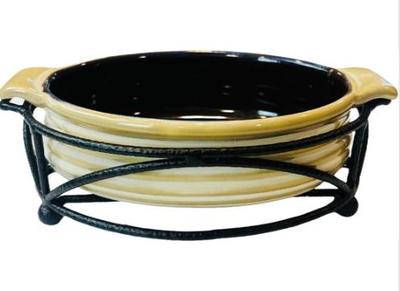 Sale Photo Thumbnail #116: Stoneware Baking Dish Dip Bowl With Metal Serving Trivet