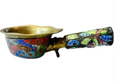 Sale Photo Thumbnail #24: Vintage Brass Floral Enameled Chinese Clothes Iron Incense Burner - Signed "China"
