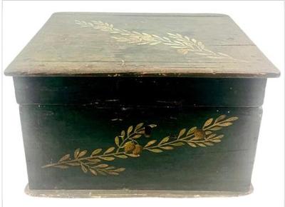 Sale Photo Thumbnail #3: Antique Document Box - Original Painted Surface - Olive Branch Detailing