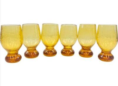 Sale Photo Thumbnail #177: Mid Century Amber Crackle Glass Goblets