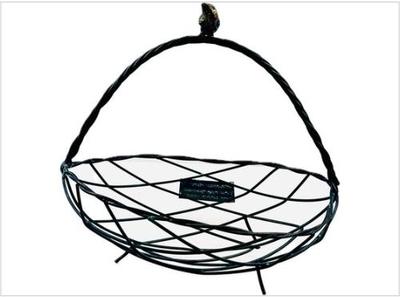 Sale Photo Thumbnail #134: Decorative Black Woven Metal Basket With Bird Adorned Handle & Brushed Bronze Finish