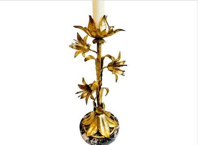 Sale Photo Thumbnail #34: Vintage Italian Toleware Gilt Table Lamp With Marble Base - Elegant Piece