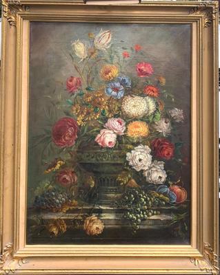 Antique o/c  still life painting, signed G. Frigg. 39x29” w/ including frame

