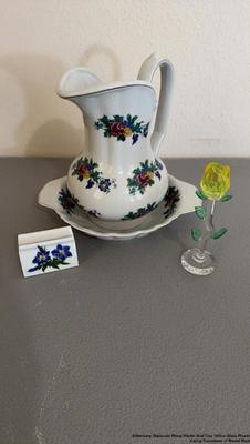 Wgermany dispenser floral pitcher and tray yellow glass flower