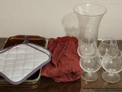 Meatloaf pans plus etched glass drinkware set