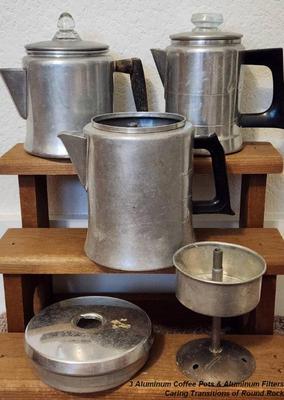 3 aluminum coffee pots aluminum filters