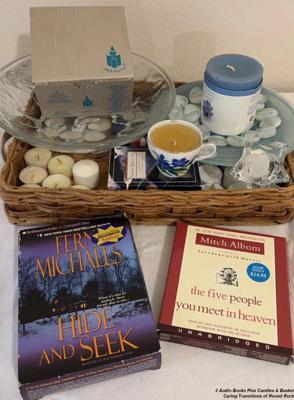 2 audio books plus candles basket