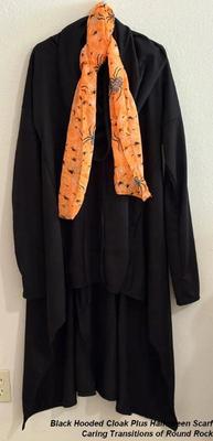 Black hooded cloak plus halloween scarf