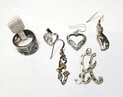 Sterling silver ring single earrings, charms