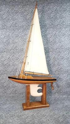 Hand crafted wooden sail boat with stand