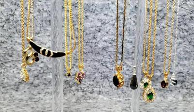 Necklaces gold and silvertone rhinestones, birthstones