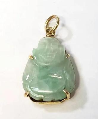 18k gold green jade carved buddha charm