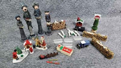 Christmas village figurines lights, accessories
