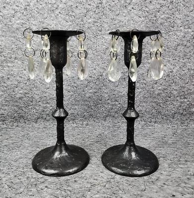 Illuminations candlestick pair metal with crystal prisms