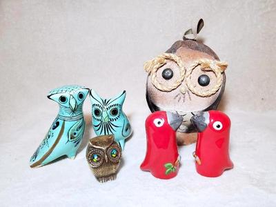 Owls brass mexican, coconut & red parrot salt & pepper
