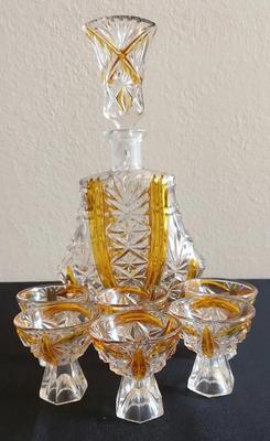 ART DECO GLASS DECANTER & GLASSES 