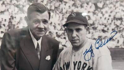 YOGI BERRA WITH BABE RUTH, SIGNED BY YOGI BERRA