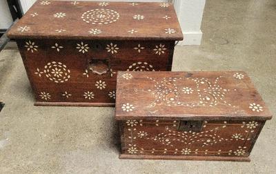 LOVELY WOOD CHESTS WITH SHELL INLAY 