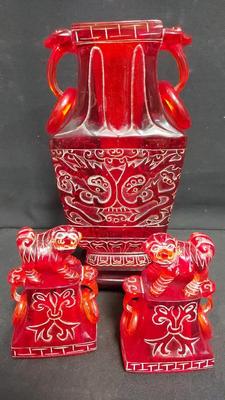 CHINESE CHERRY AMBER RESIN VASE