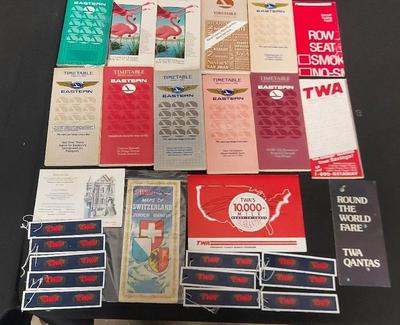 EASTERN AIRLINE TIMETABLES, TWA BAGGAGE TAGS AND MORE