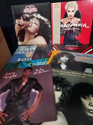 LPs INCLUDING MADONNA, DONNA SUMMERS,  STRIESAND, AND MORE