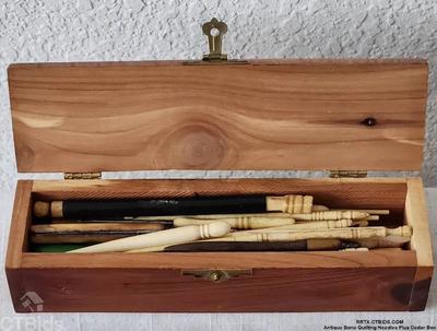 Antique bone quilting needles plus cedar box 1