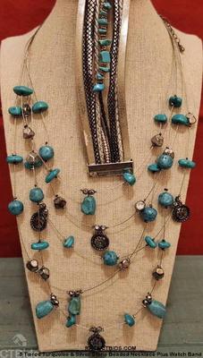5 tiered turquoise silver stone beaded necklace plus watch band 1