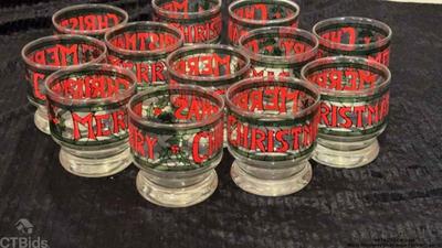 Merry christmas small glass footed cups 12 1