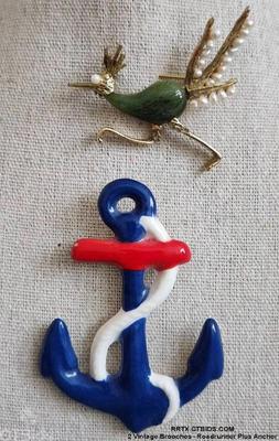 2 vintage brooches roadrunner plus anchor 1