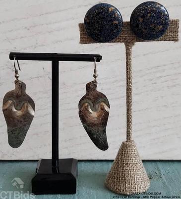 2 pairs of earrings chili pepper blue circle 1