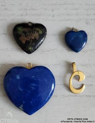 4 pendants hearts plus initial c 1