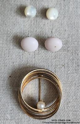 2 pairs pierced earrings plus brooche 1