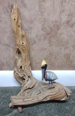 Sale Photo Thumbnail #71: Carved Driftwood Pelican Bird Sculpture