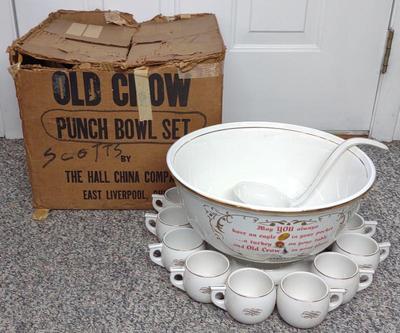 Sale Photo Thumbnail #422: Old Crow Whiskey Hall China Punch Bowl Set w/ Box
