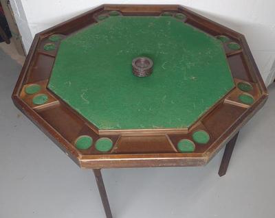 Sale Photo Thumbnail #490: Mid Century Folding Felted Poker Table w/ AshTrays