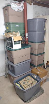 Sale Photo Thumbnail #607: Large Lot Of Storage Totes w/ Contents