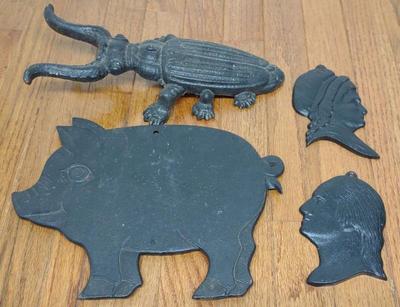 Sale Photo Thumbnail #328: Cast Iron Beetle Boot Scraper & 3 Iron Silhouettes