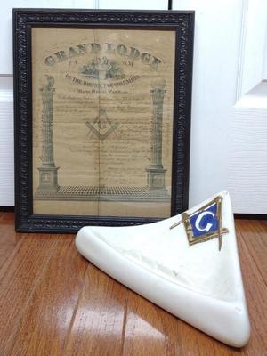 Sale Photo Thumbnail #352: 1896 Masonic Grand Lodge Certificate & Ashtray