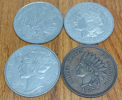 Sale Photo Thumbnail #232: (4) Large Metal US Coin Drink Coasters