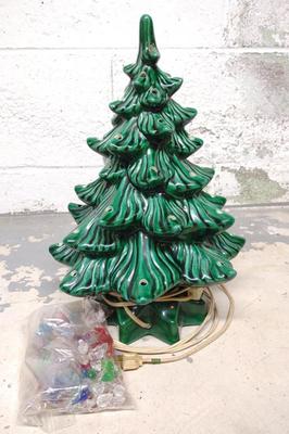 Sale Photo Thumbnail #512: 13" Vintage Lighted Ceramic Christmas Tree & Bulbs