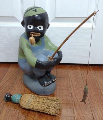Sale Photo Thumbnail #308: Concrete Black Americana Statue of Boy Fishing