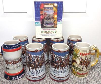 Sale Photo Thumbnail #603: 9 Budweiser Holiday / Christmas Beer Steins