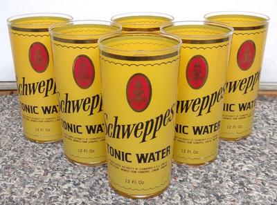 Sale Photo Thumbnail #408: 6 Vintage Schwepps Tonic Water Advertising Glasses