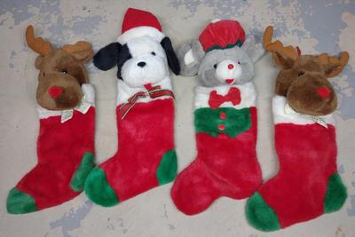 Sale Photo Thumbnail #542: 4 Vintage Animal Christmas Stockings
